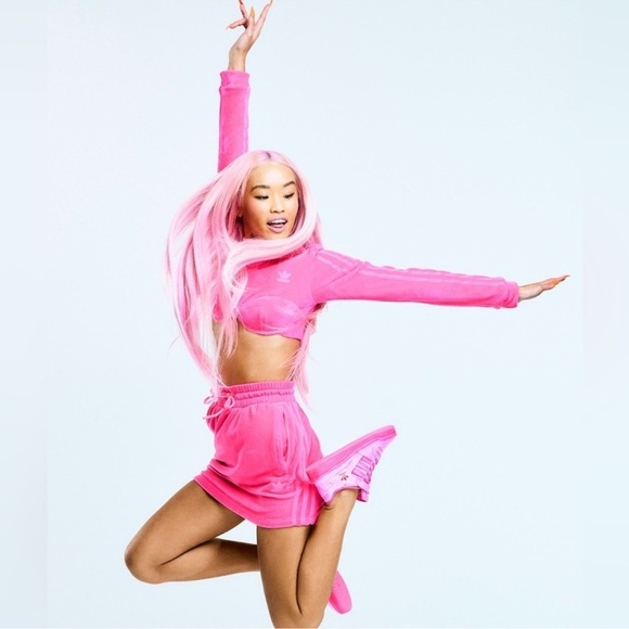 Jeremy Scott X Adidas Originals Track Jacket Crop Top Velour Solar Pink Size XS - Picture 1 of 13